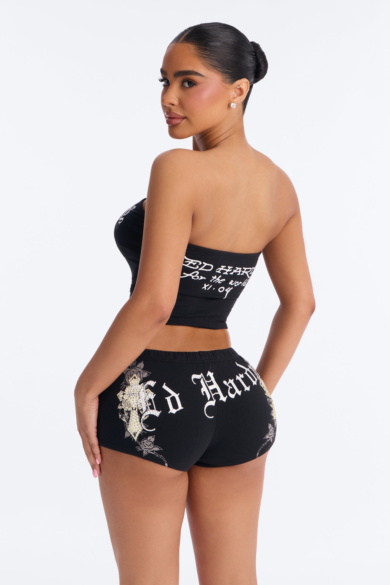 Ed Hardy Rose Cross Micro Short Set - Black