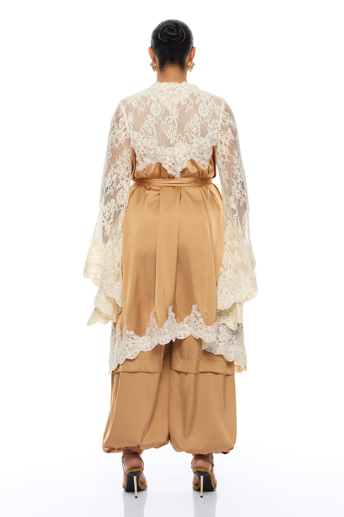 Cathryn Lace Satin Kimono - Gold