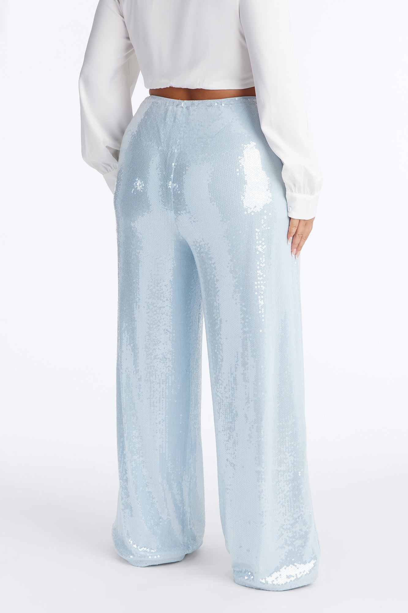 Glow Time Sequin Embellished Pants - Ice Blue