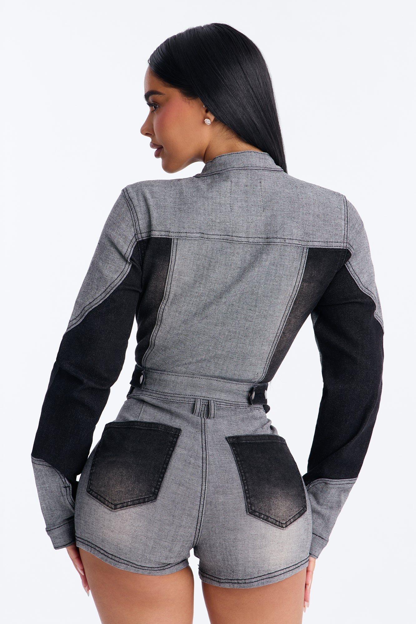 Montero Two Tone Denim Moto Jacket - Grey/Black