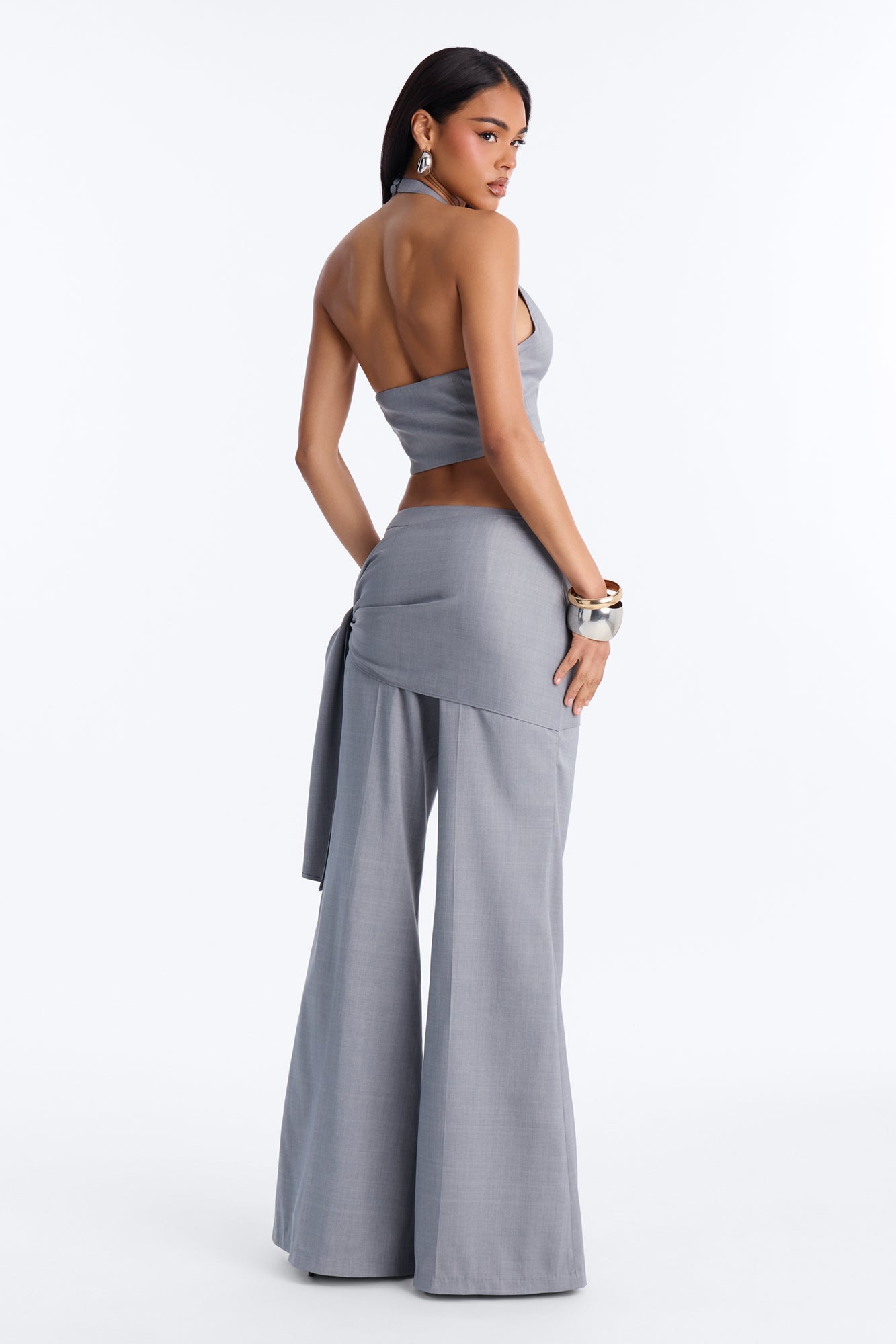 Lennon Asymmetrical Wrap Trouser Set - Grey