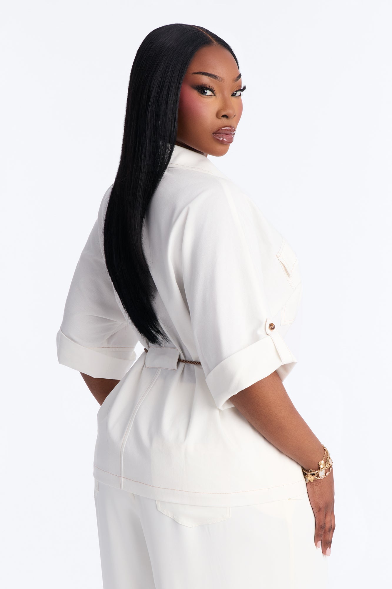 Casual Class Belted Linen Shirt - White
