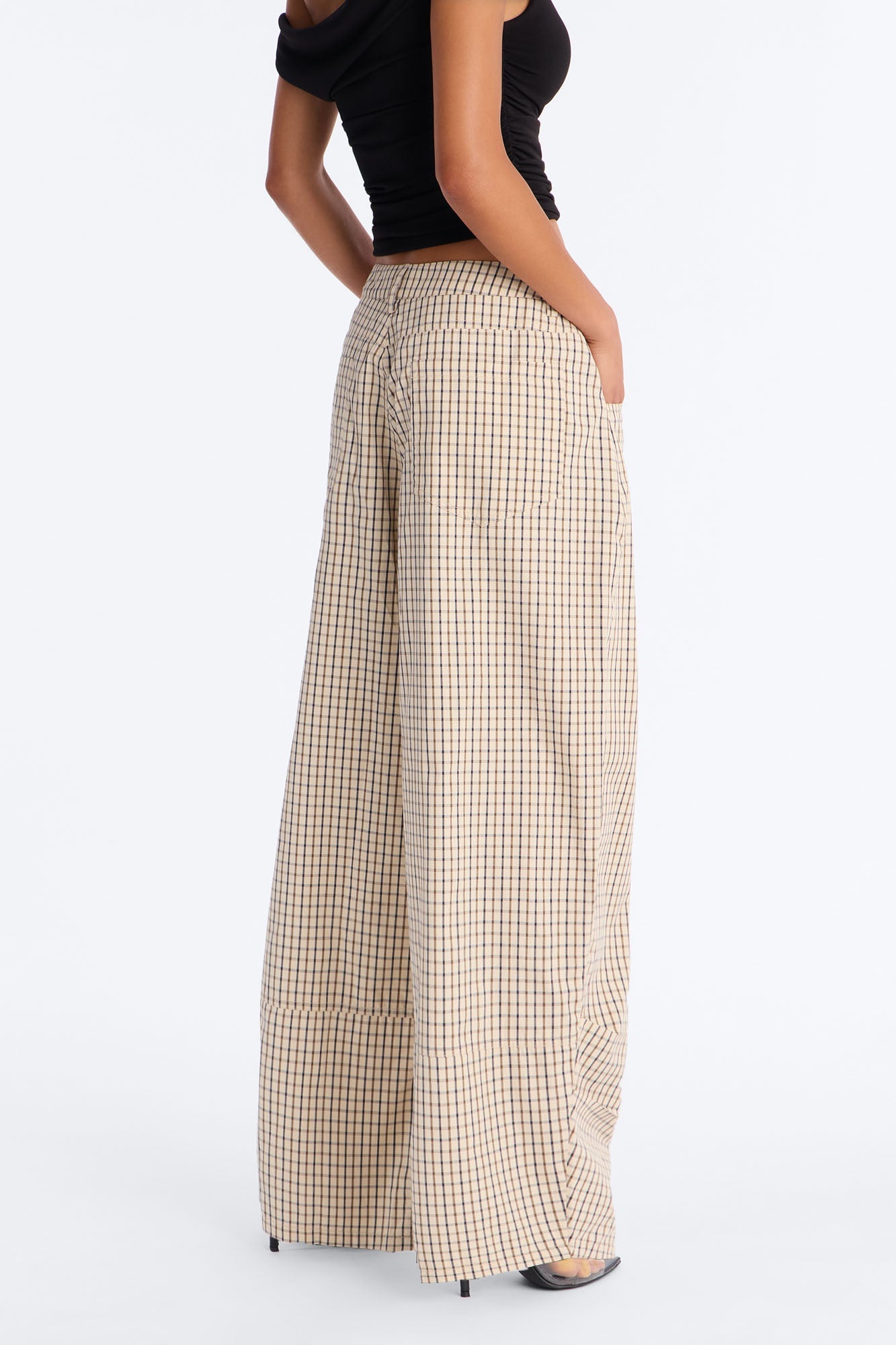 Kiyla Barrel Leg Mid Rise Pant - Sand/combo