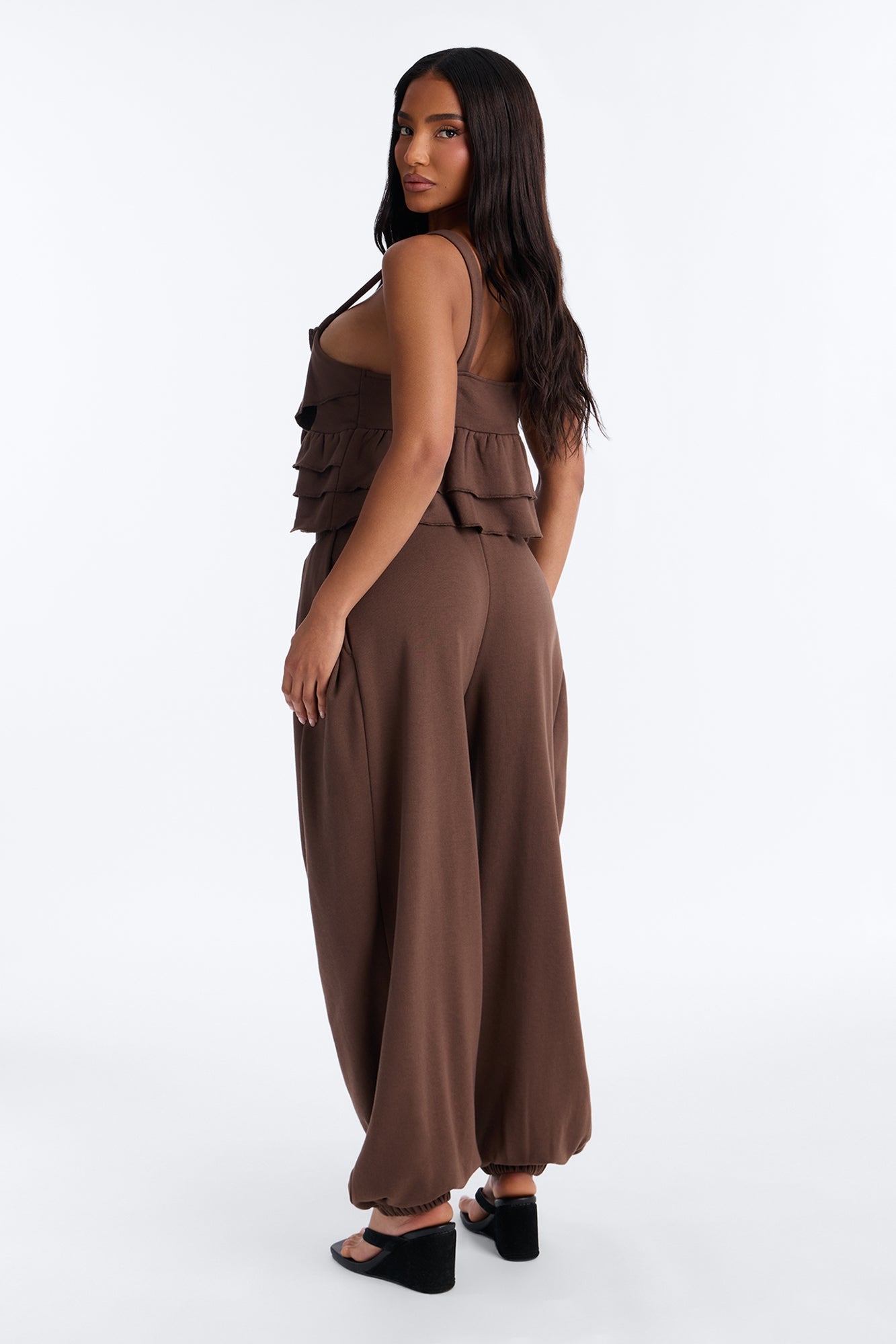 Miranda Ruffle Jogger Pant Set - Brown