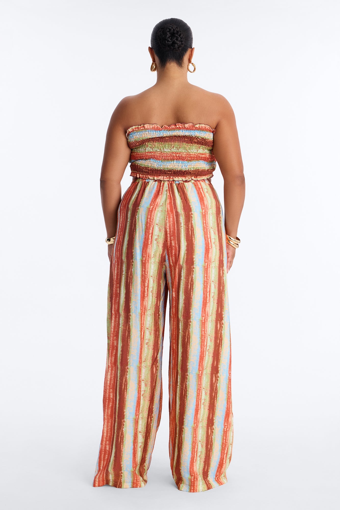 Taryn Smocked Top Wide Leg Pant Set - Rust/combo