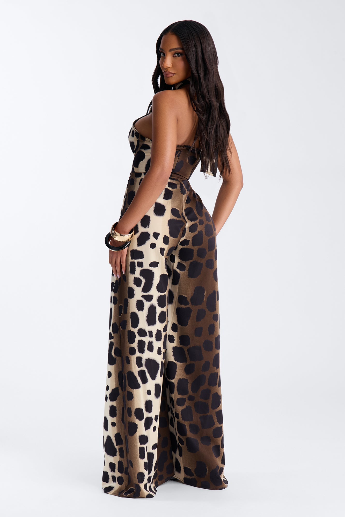 Anaya Animal Halter Wide Leg Jumpsuit - Black