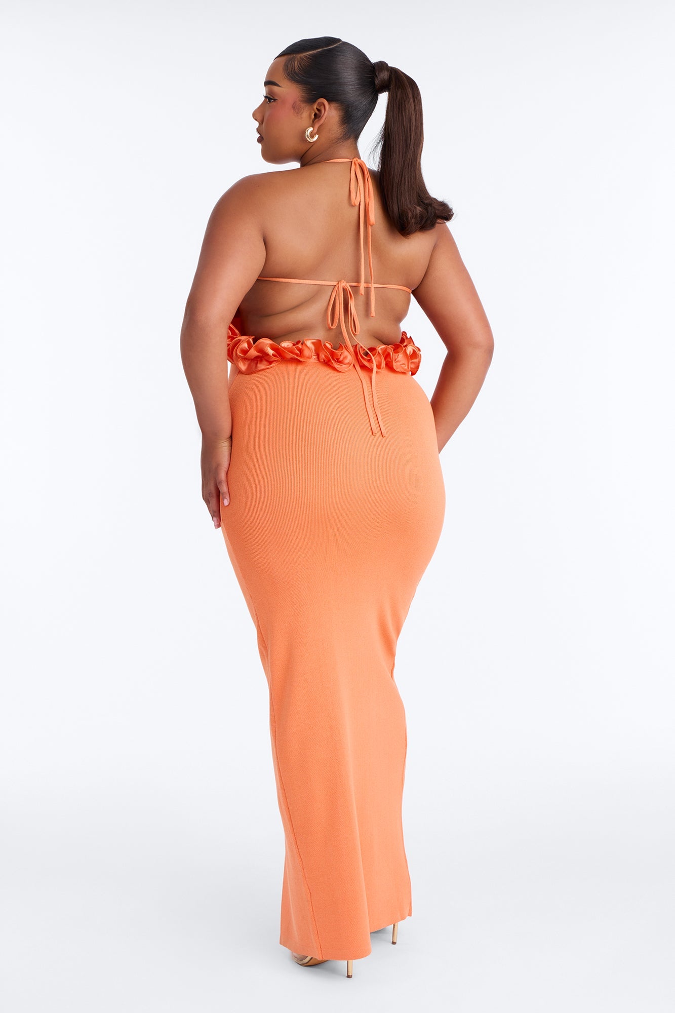 Runaway Ruffle Sweater Maxi Dress - Orange