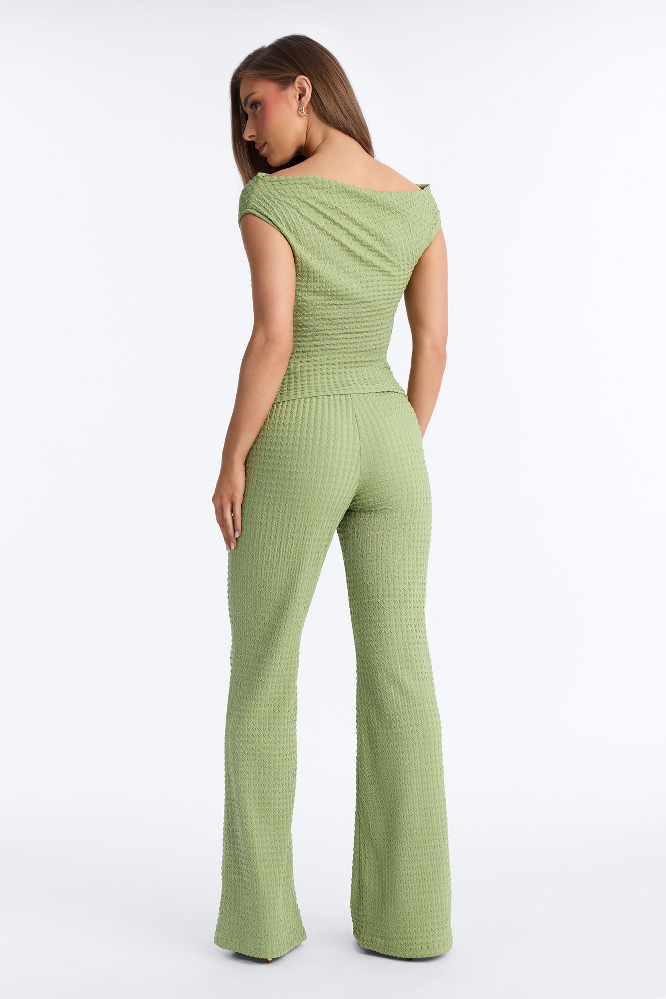 Sadie Textured Off Shoulder Pant Set - Sage