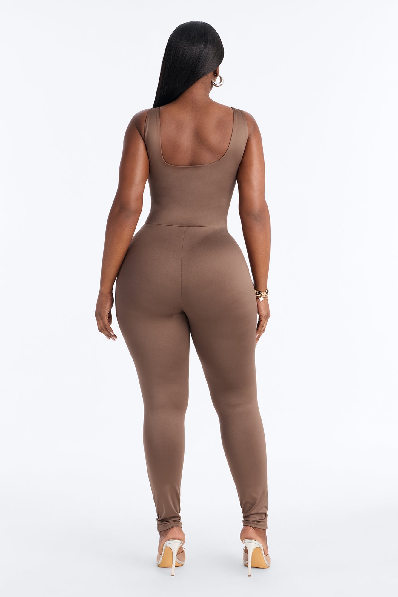 Contour Double Lined Sleeveless Square Neck Jumpsuit - Brown