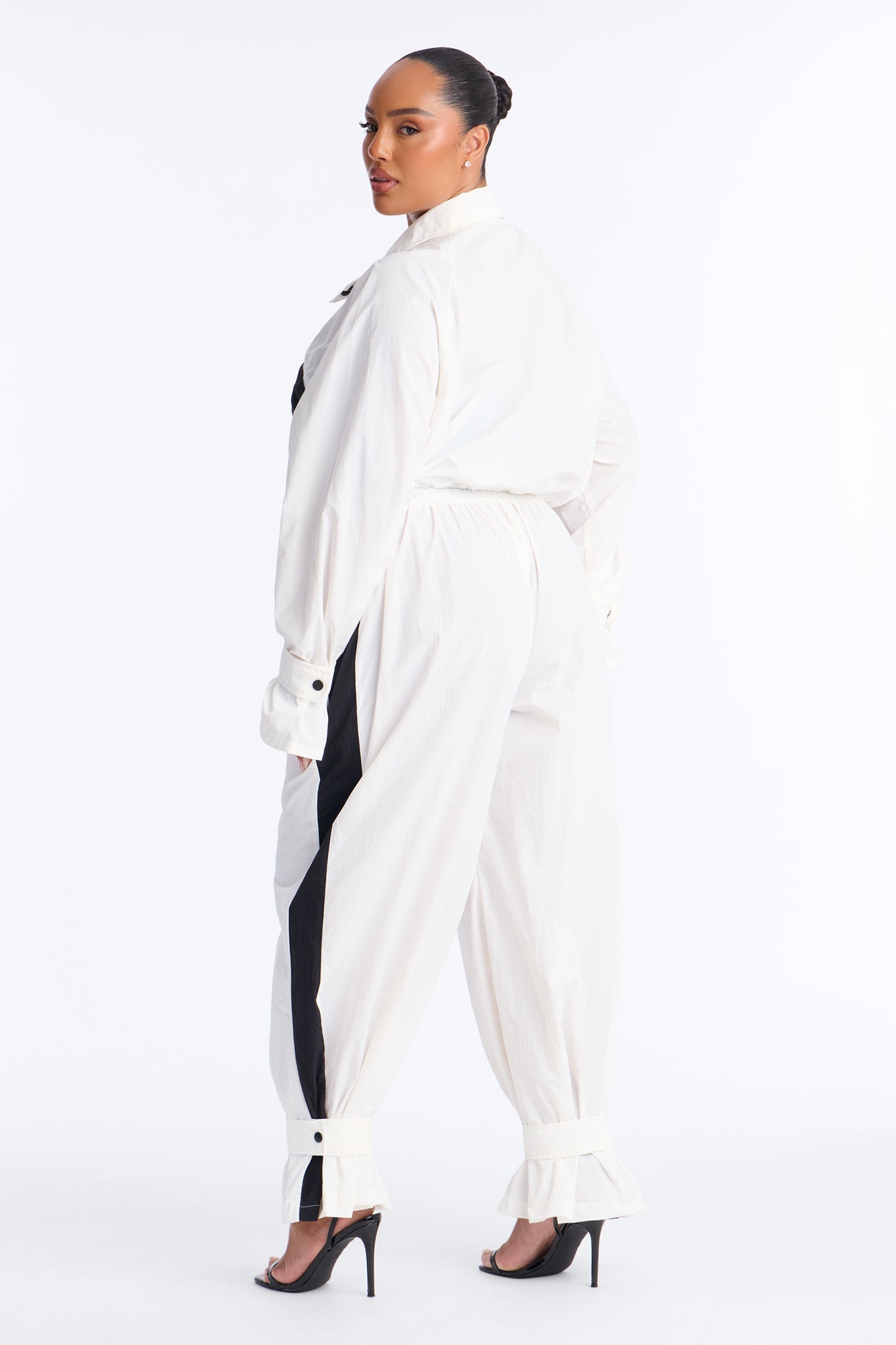 Colette Nylon Pant Set - White/Black