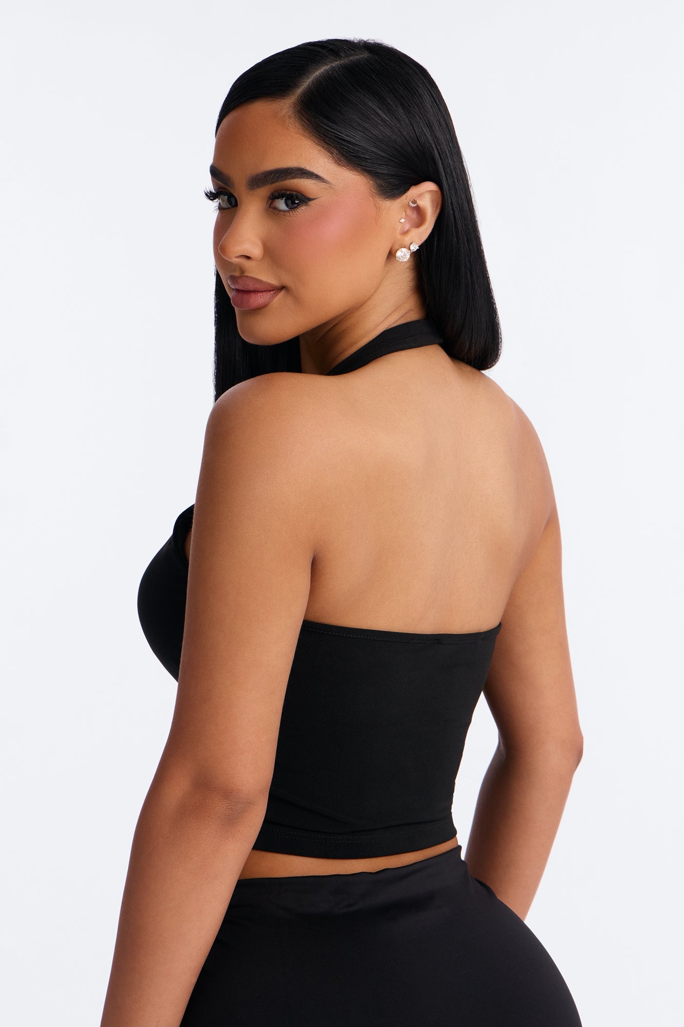 Hana Double Lined Cotton Blend Halter Tank Top - Black