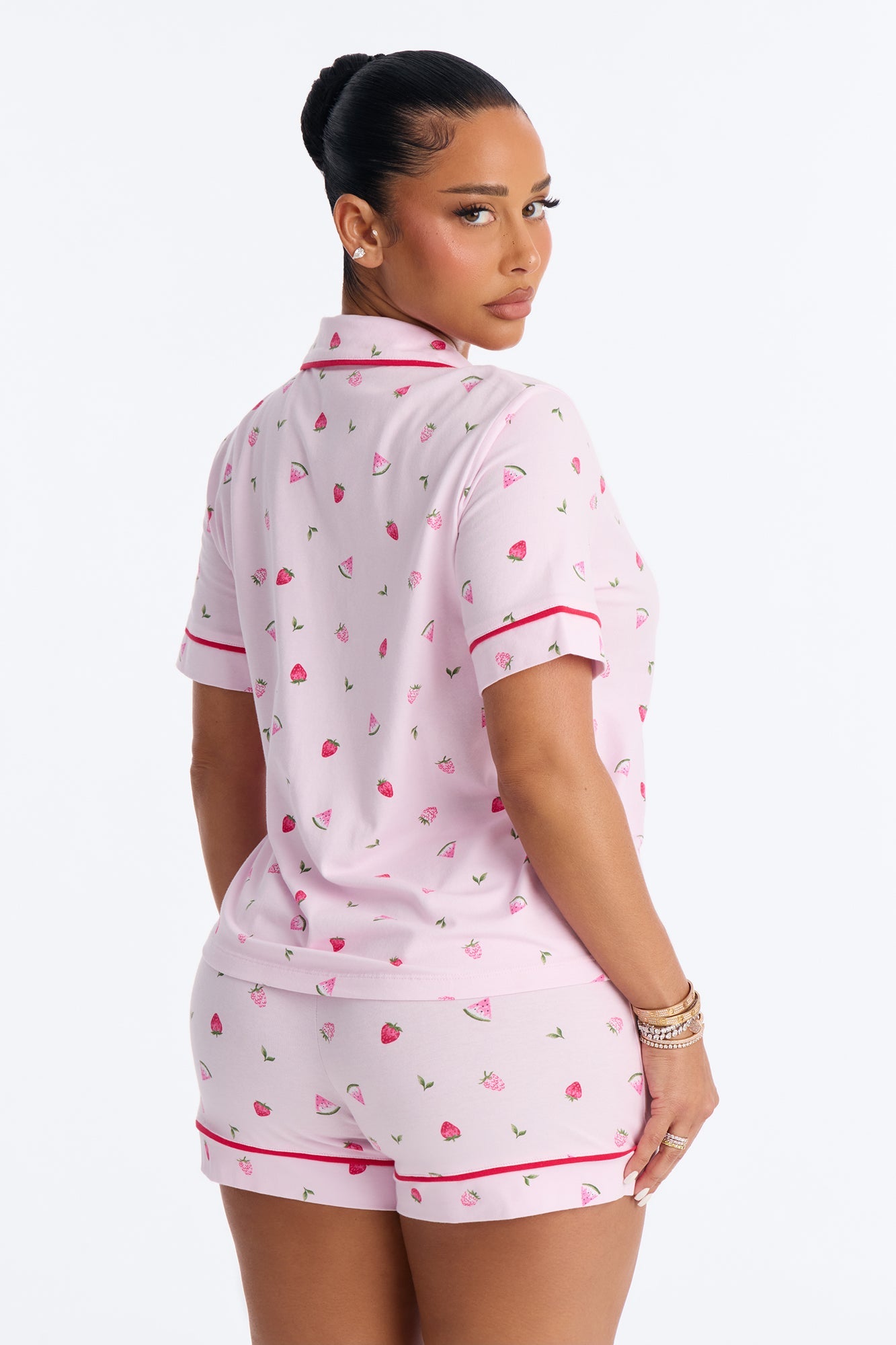 Summer Days Fruit Notch Collar PJ Short Set - Pink/combo