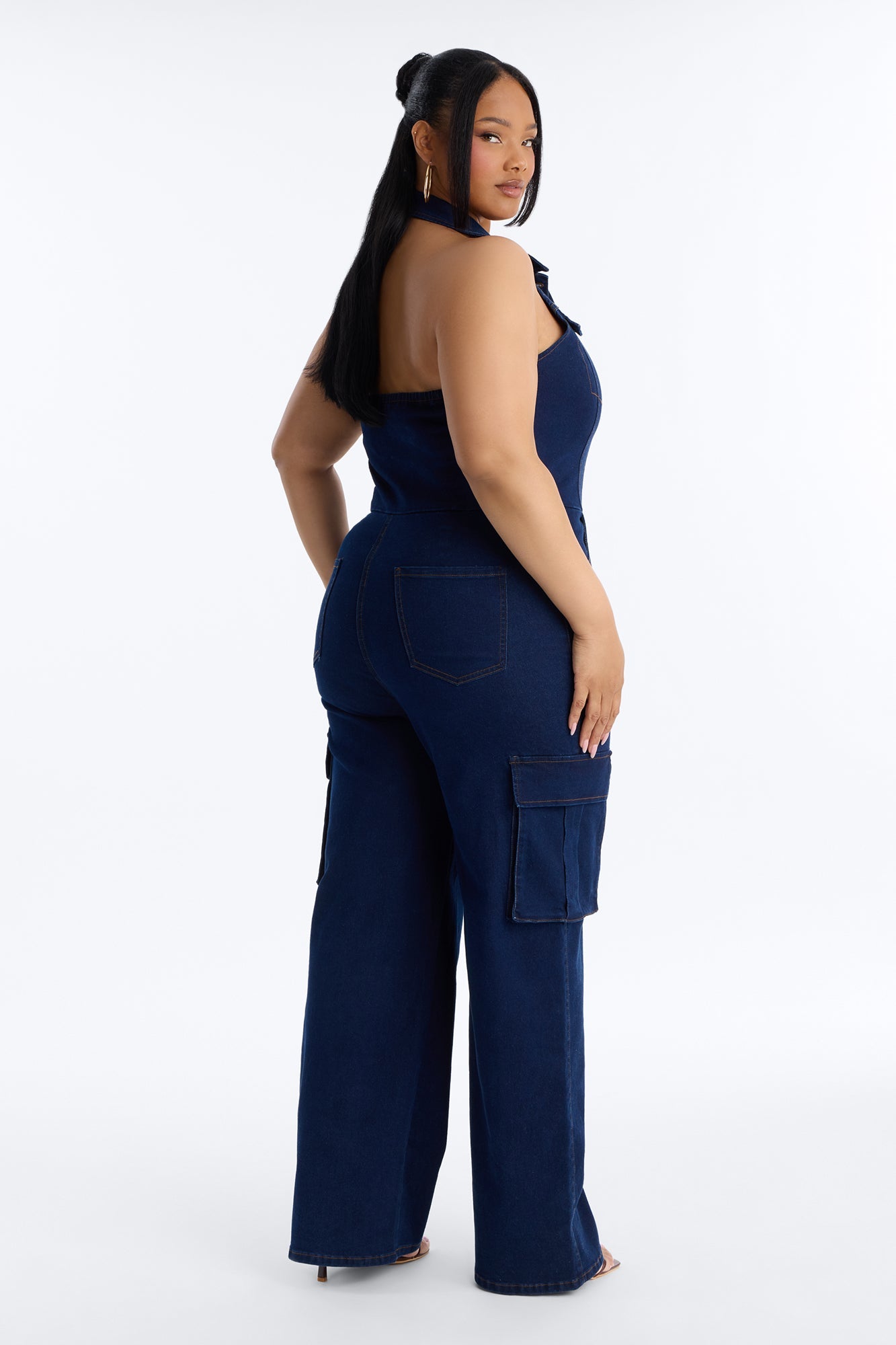 Jaime Denim Cargo Wide Leg Jumpsuit - Dark Wash