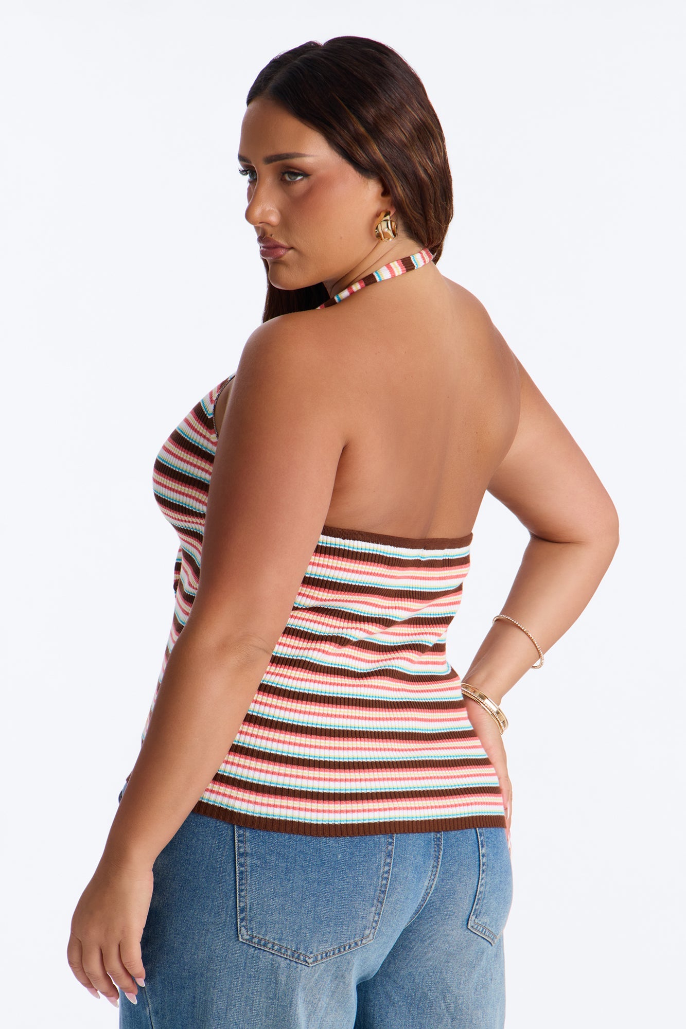 Belle Striped Sweater Halter Top - Brown/combo