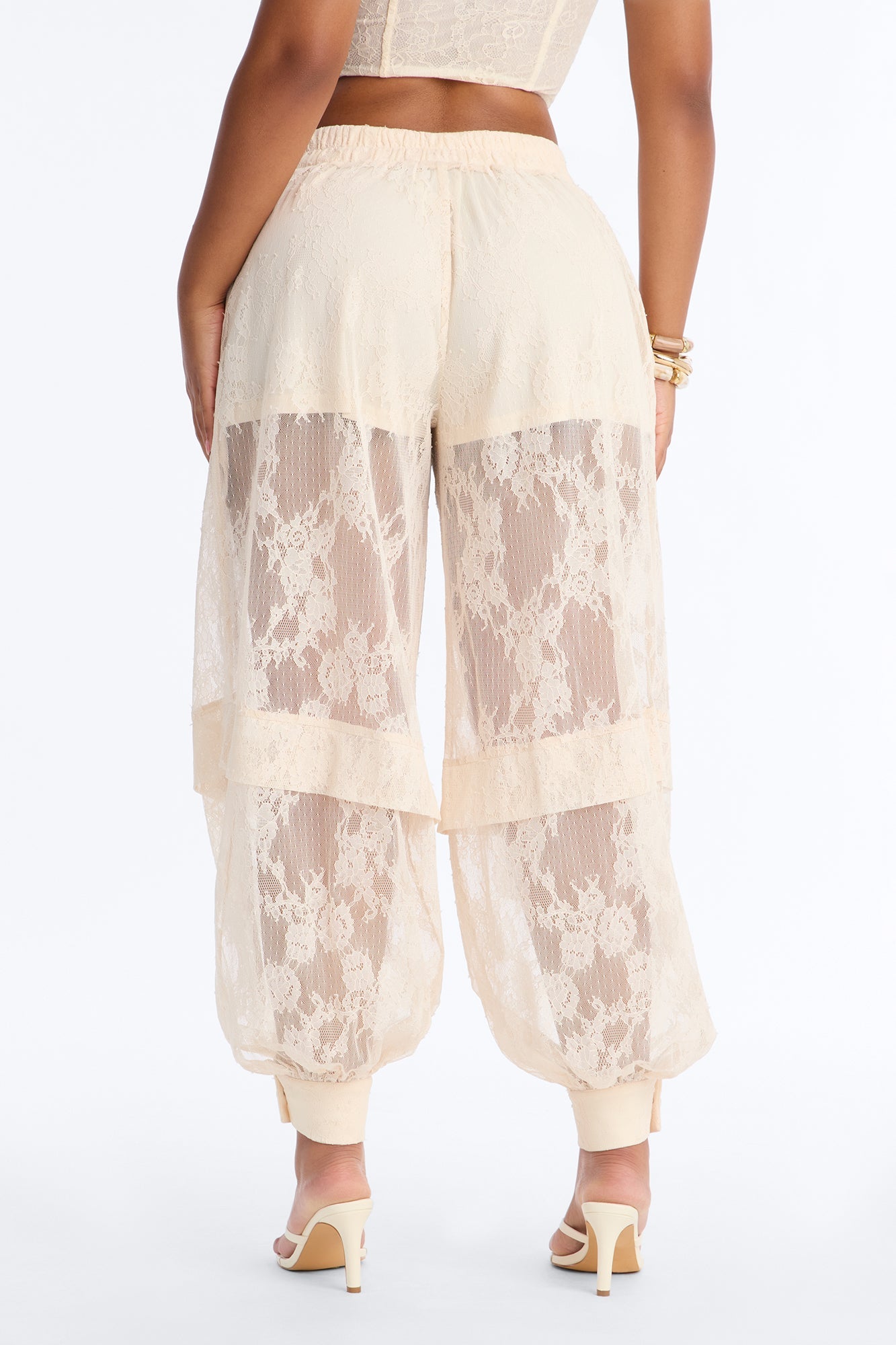Queen Bee Mid Rise Lacey Jogger Pant - Ivory