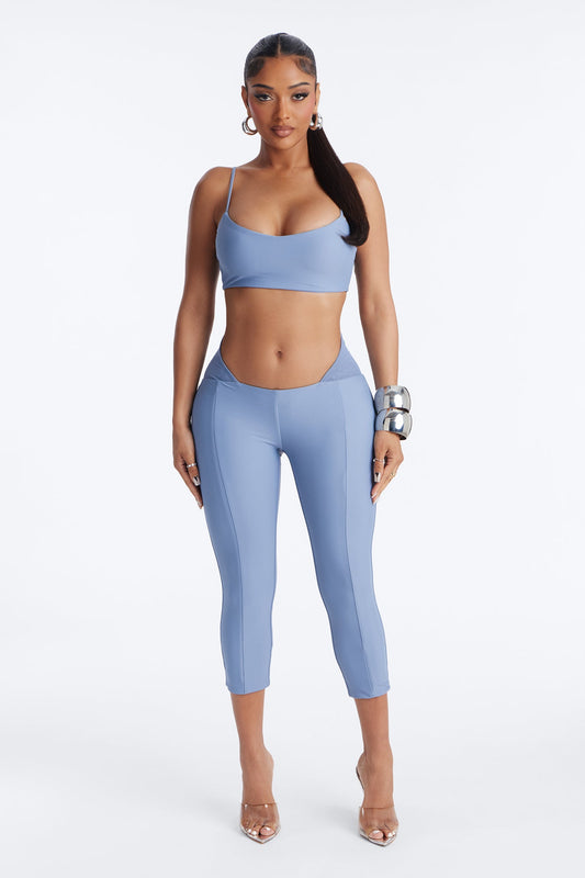 Roxy Form Double Lined Bra Top Capri Pant Set - Dusty Blue