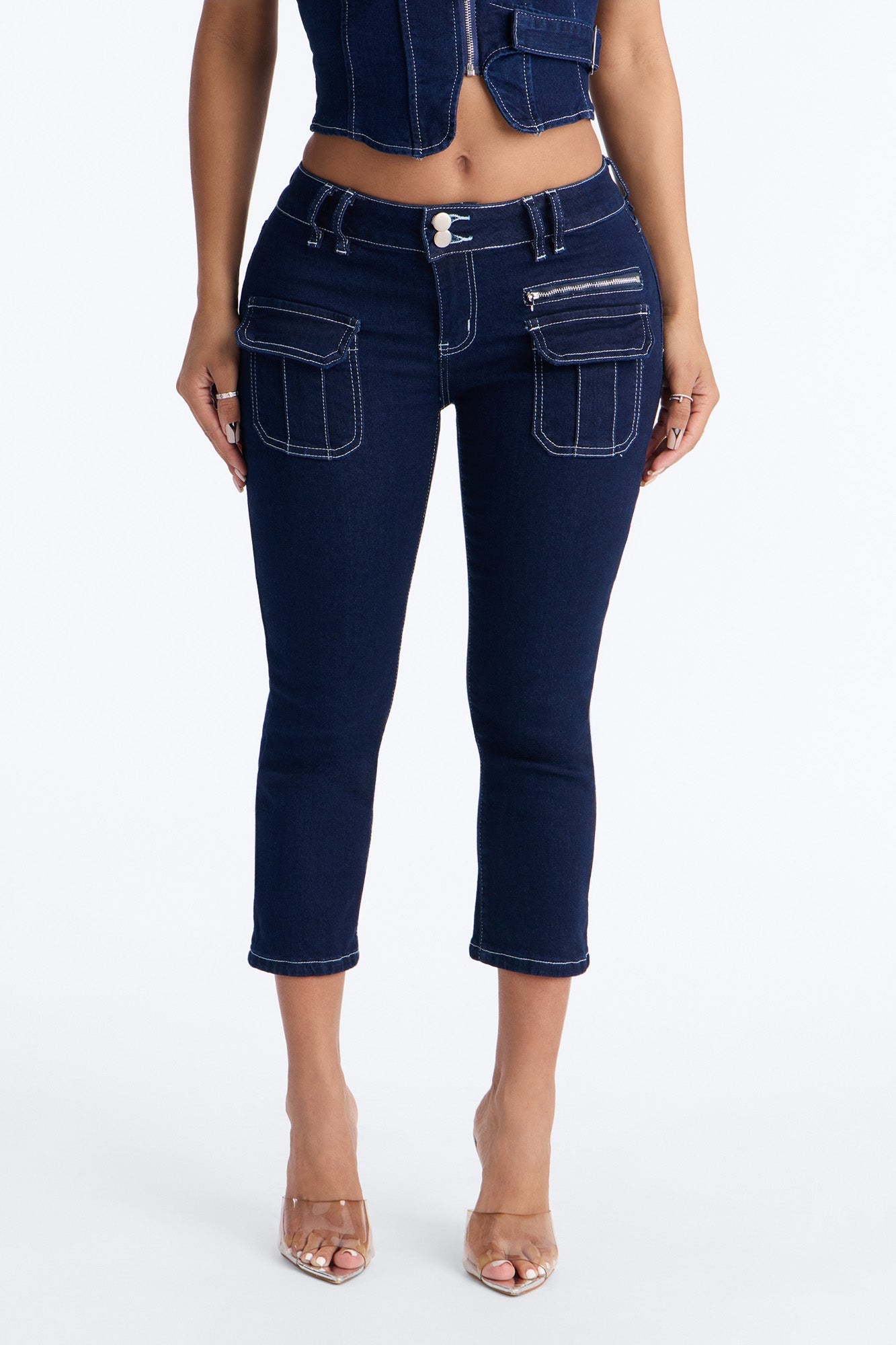 In Motion Low Rise Stretch Capri Jeans - Dark Wash