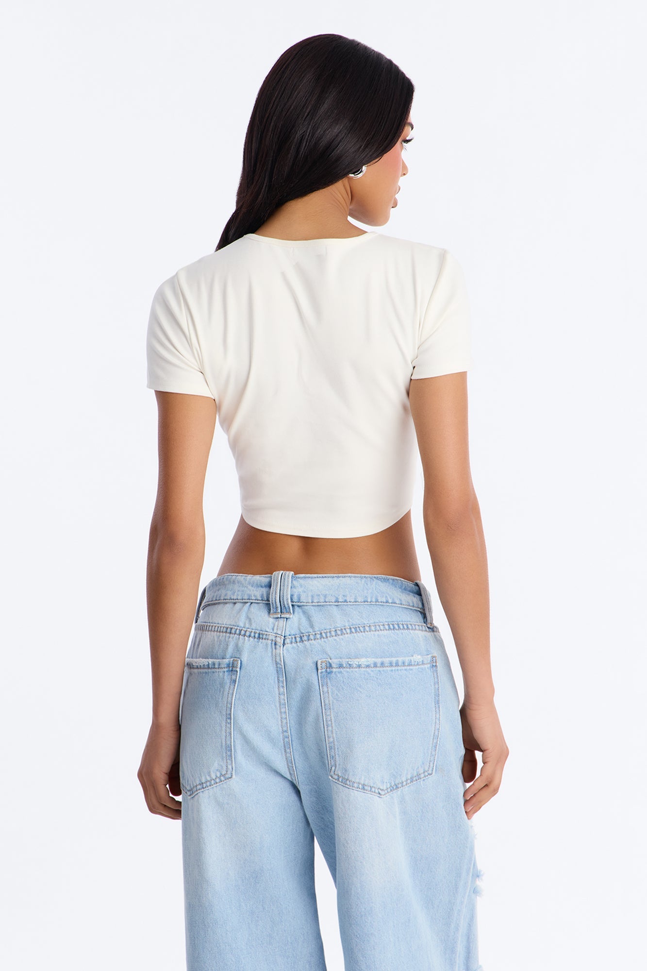 Pull My Heartstrings Lace Up Short Sleeve Top - White