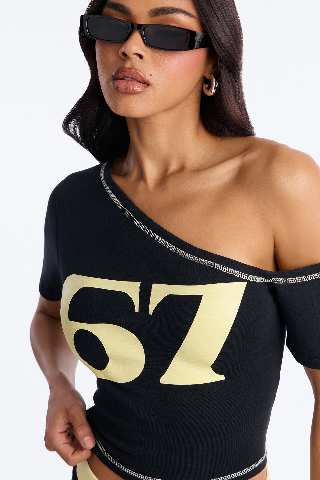 67' Crew Off Shoulder Short Set - Black/combo