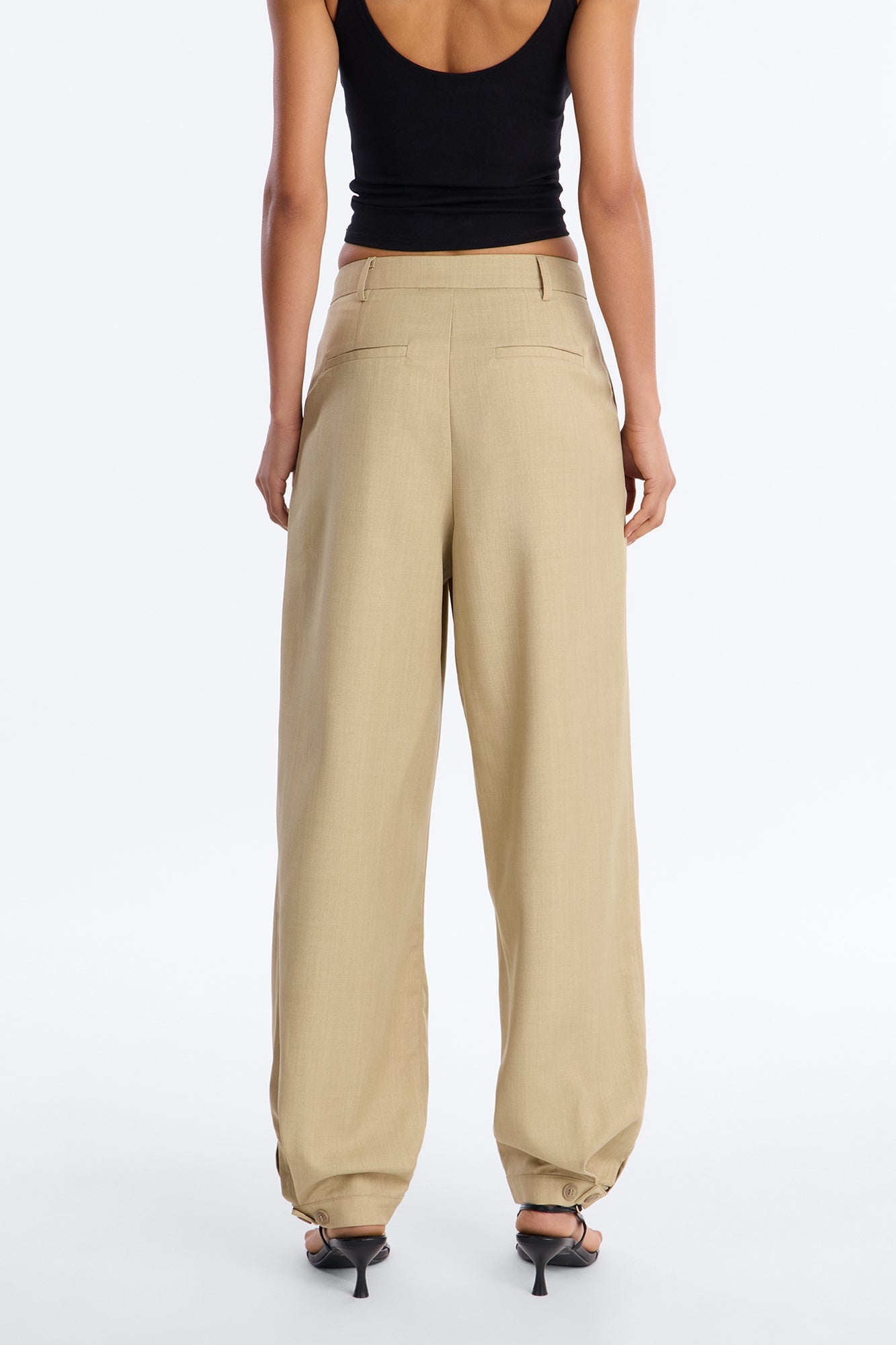 Christina Button Cuff Pleated Straight Leg Trouser - Sage