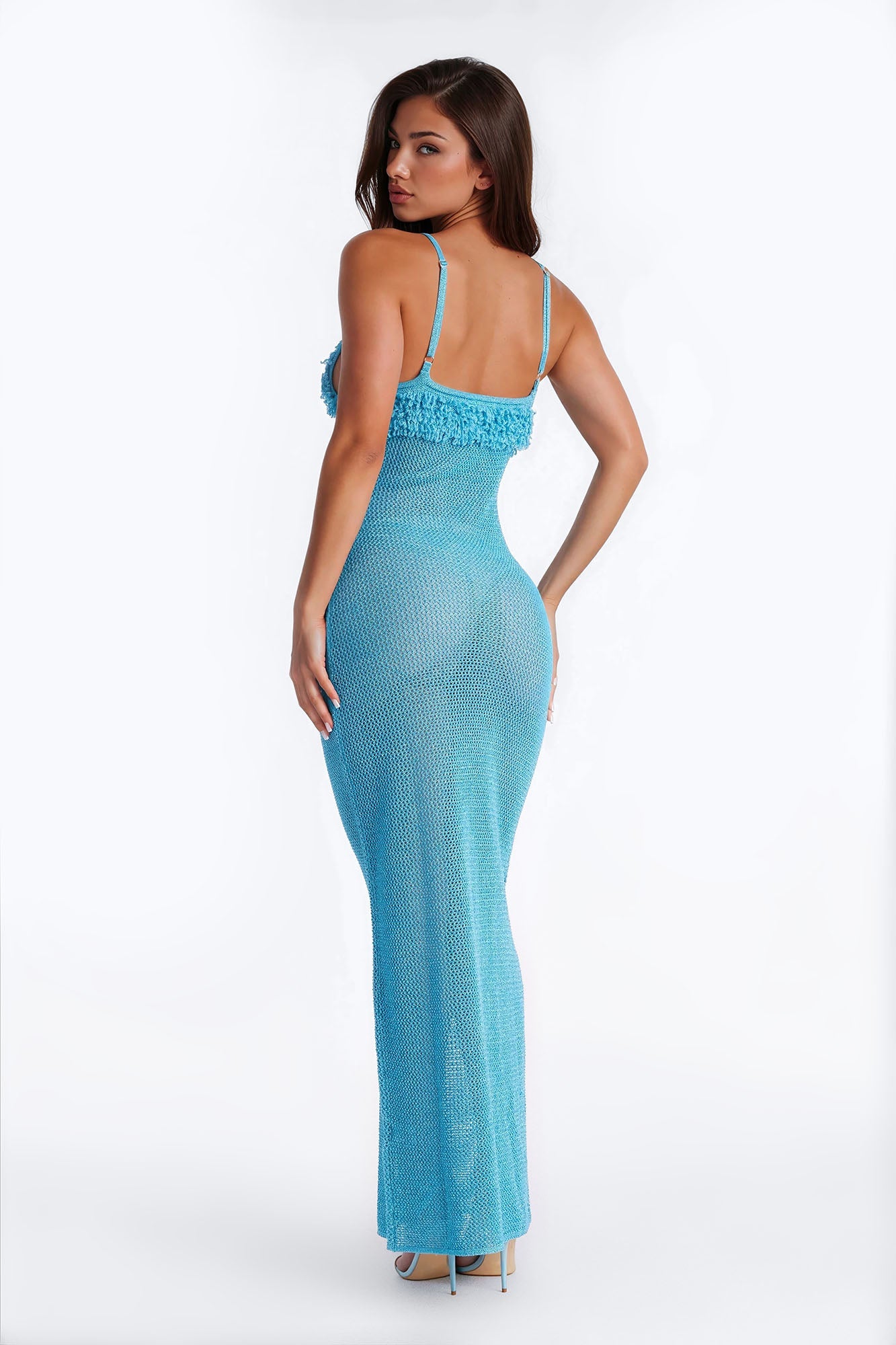 All That Glitters Crochet Maxi Dress - Aqua