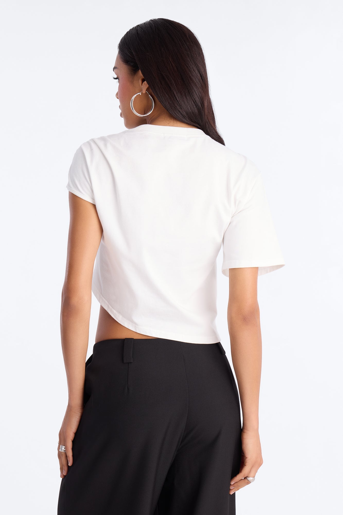 Unbothered Asymmetrical Short Sleeve T-Shirt - White