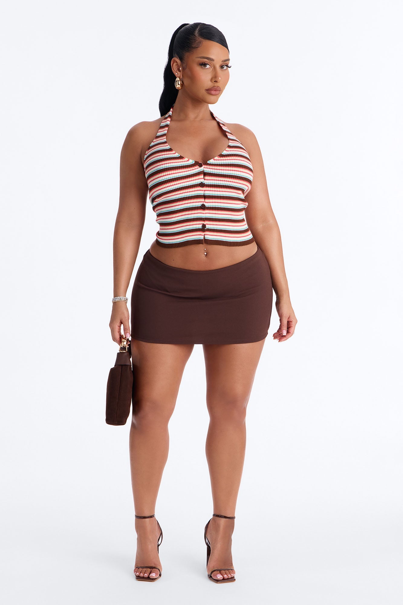 Belle Striped Sweater Halter Top - Brown/combo