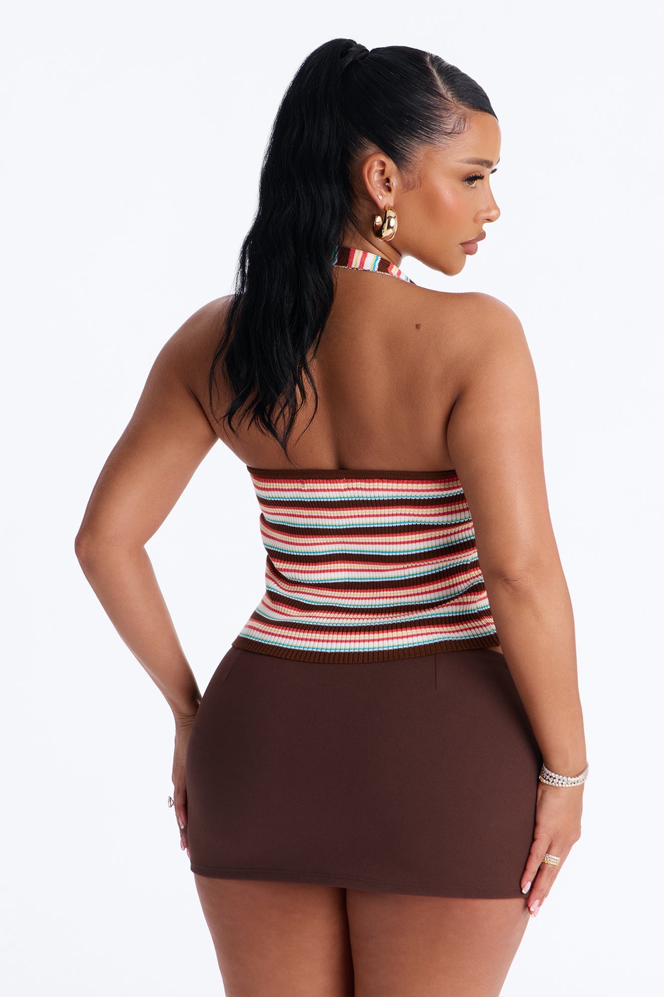 Belle Striped Sweater Halter Top - Brown/combo