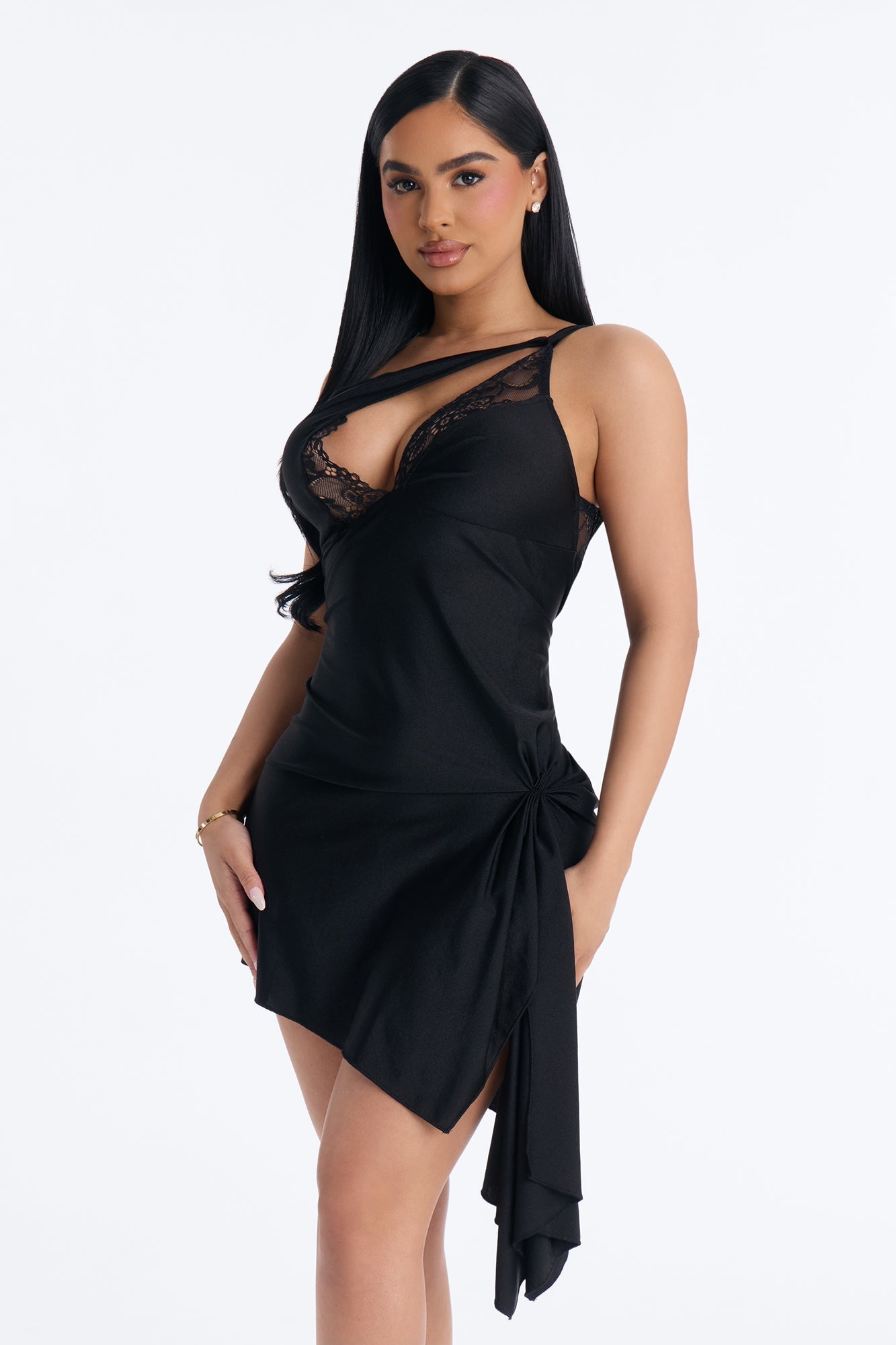 Ariel Lace Trim Mini Dress - Black
