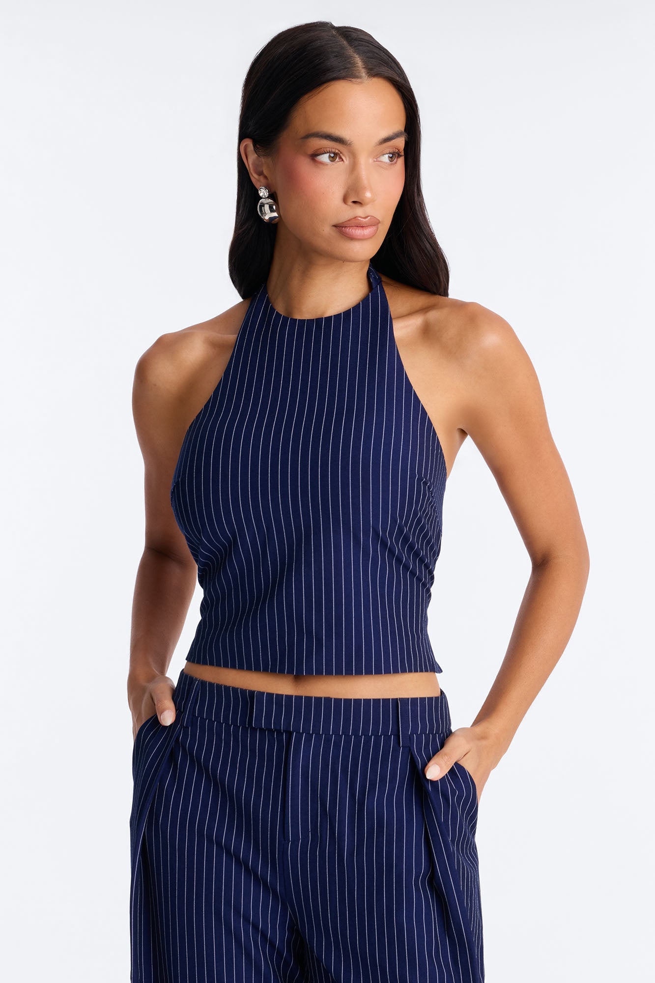 Victoria Pinstripe Barrel Pant Set - Navy/combo