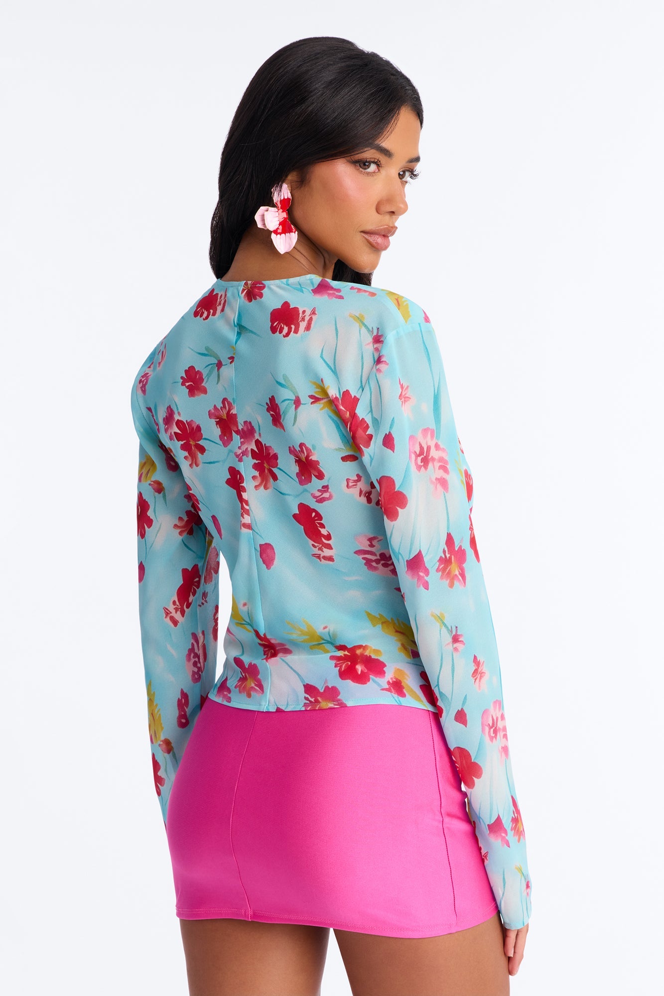 Chloe Cowl Neck Floral Chiffon Blouse - Blue/combo