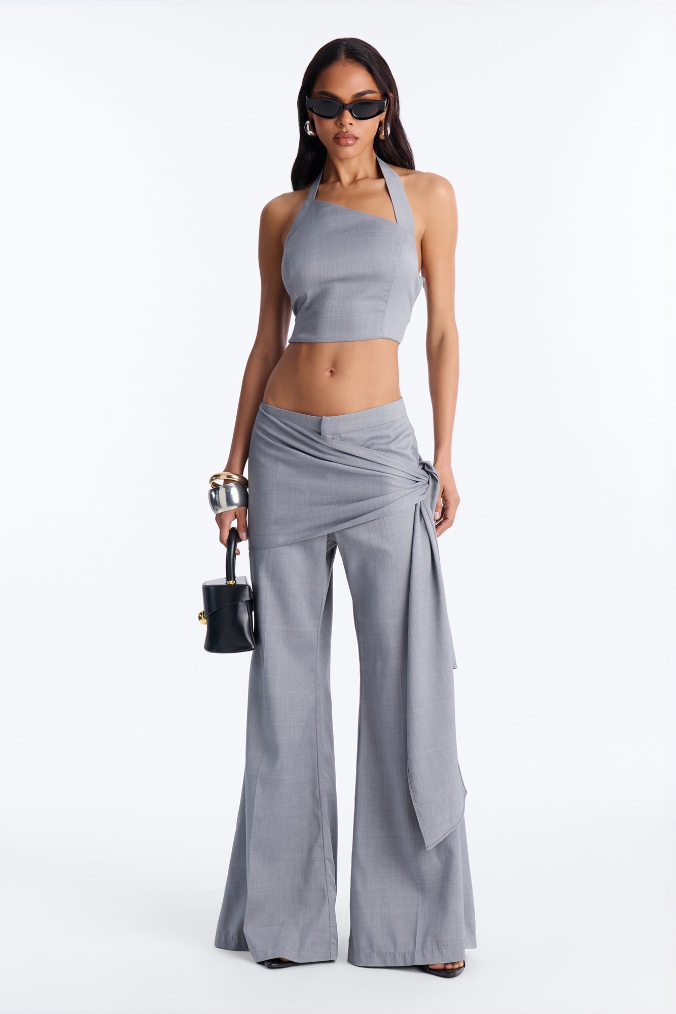 Lennon Asymmetrical Wrap Trouser Set - Grey