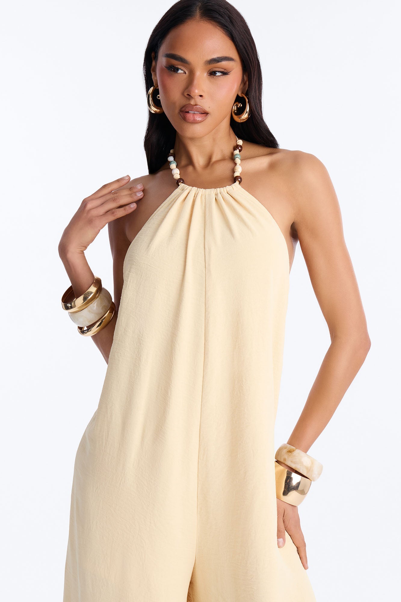 Kalana Beaded Halter Jumpsuit - Yellow