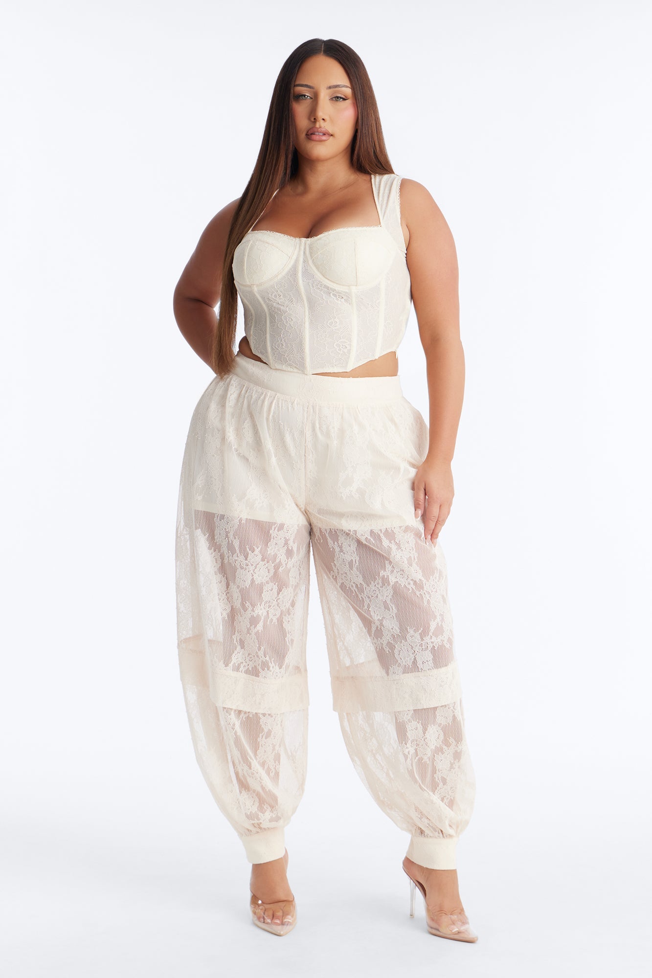 Queen Bee Mid Rise Lacey Jogger Pant - Ivory
