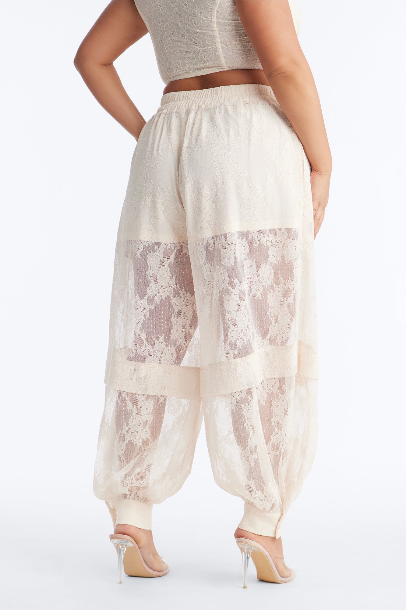 Queen Bee Mid Rise Lacey Jogger Pant - Ivory