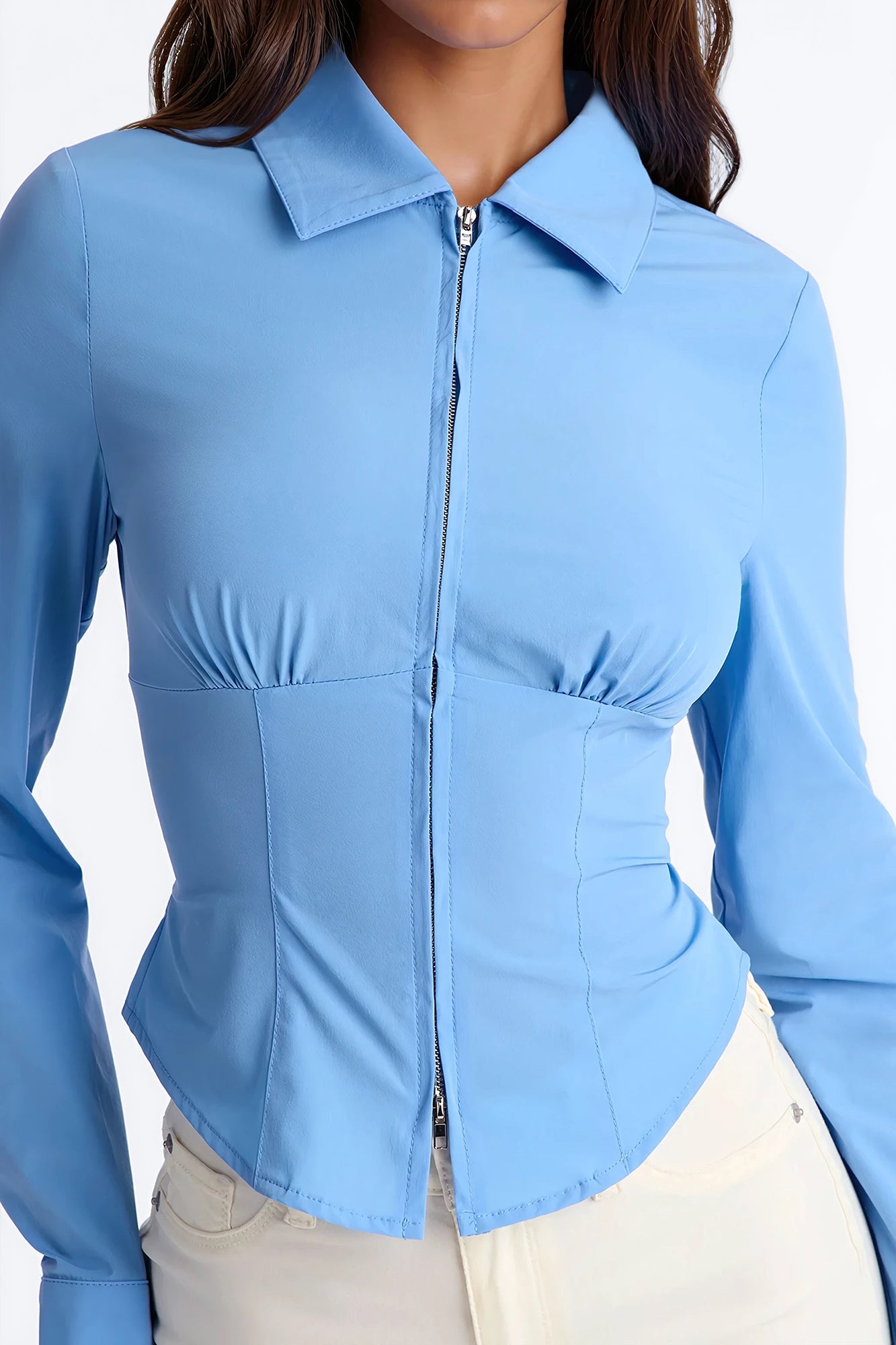 Laurel Zip Front Top - Periwinkle
