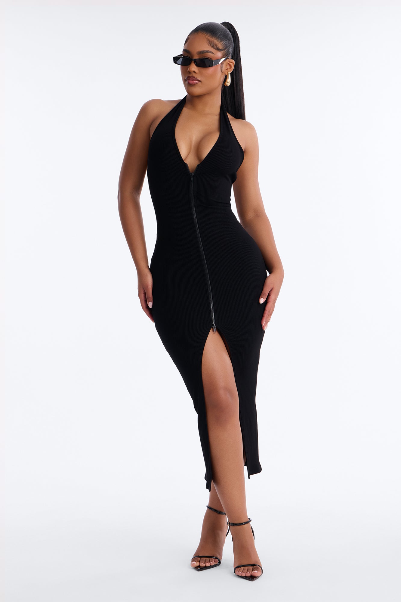 Lucia Zip Snatched Maxi Dress - Black
