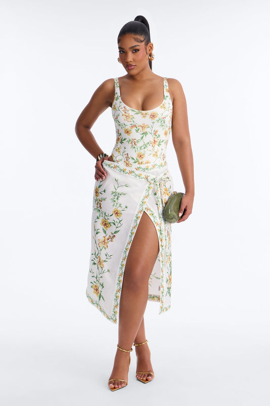 Eliza Wildflower Linen Wrap Skirt Set - White/combo