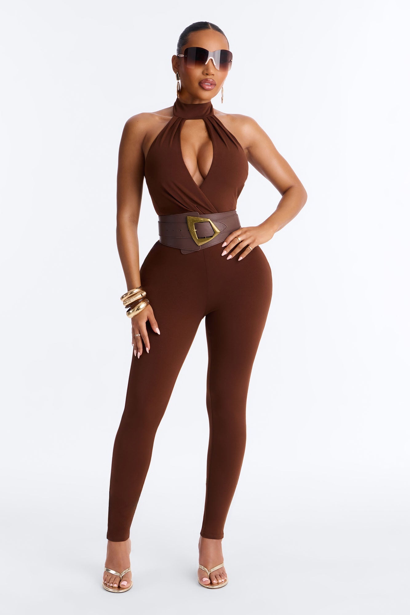 Kaila Cutout Belted 2 Piece Jumpsuit - Chocolate
