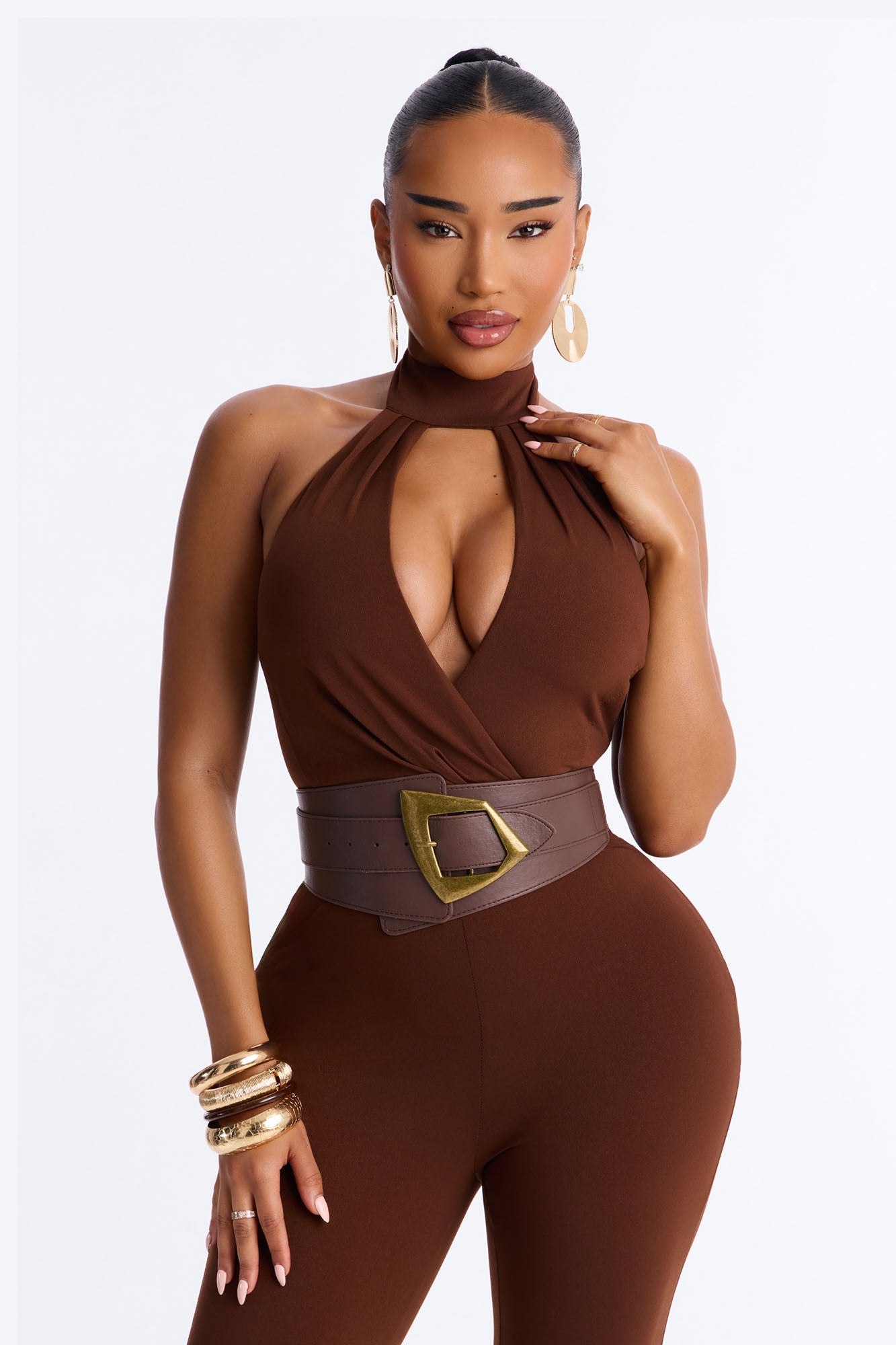 Kaila Cutout Belted 2 Piece Jumpsuit - Chocolate