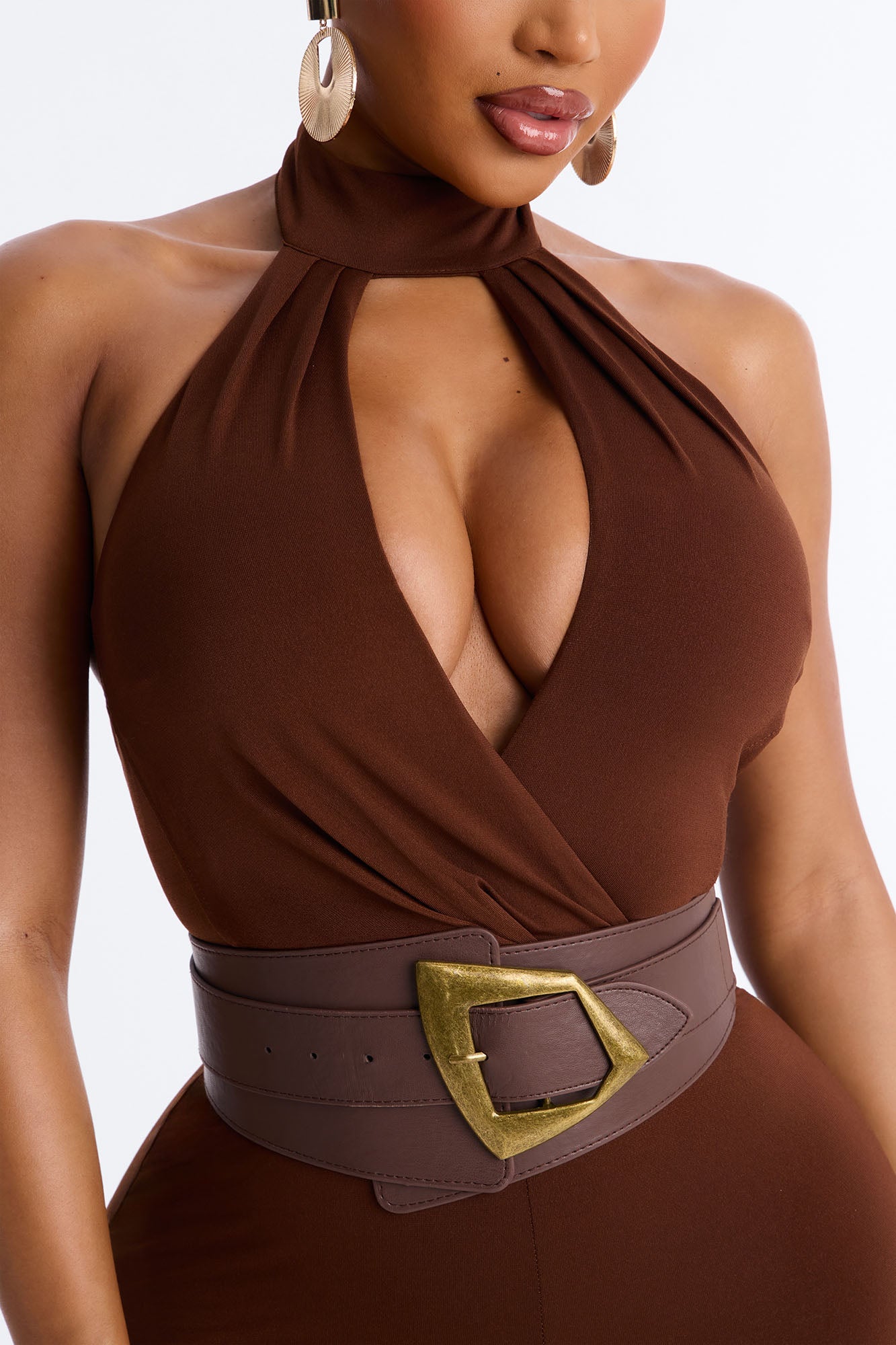 Kaila Cutout Belted 2 Piece Jumpsuit - Chocolate