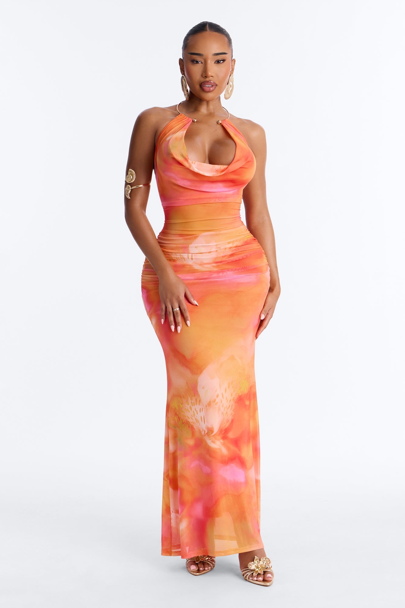 Caught Your Eye Mesh Maxi Dress - Pink/combo