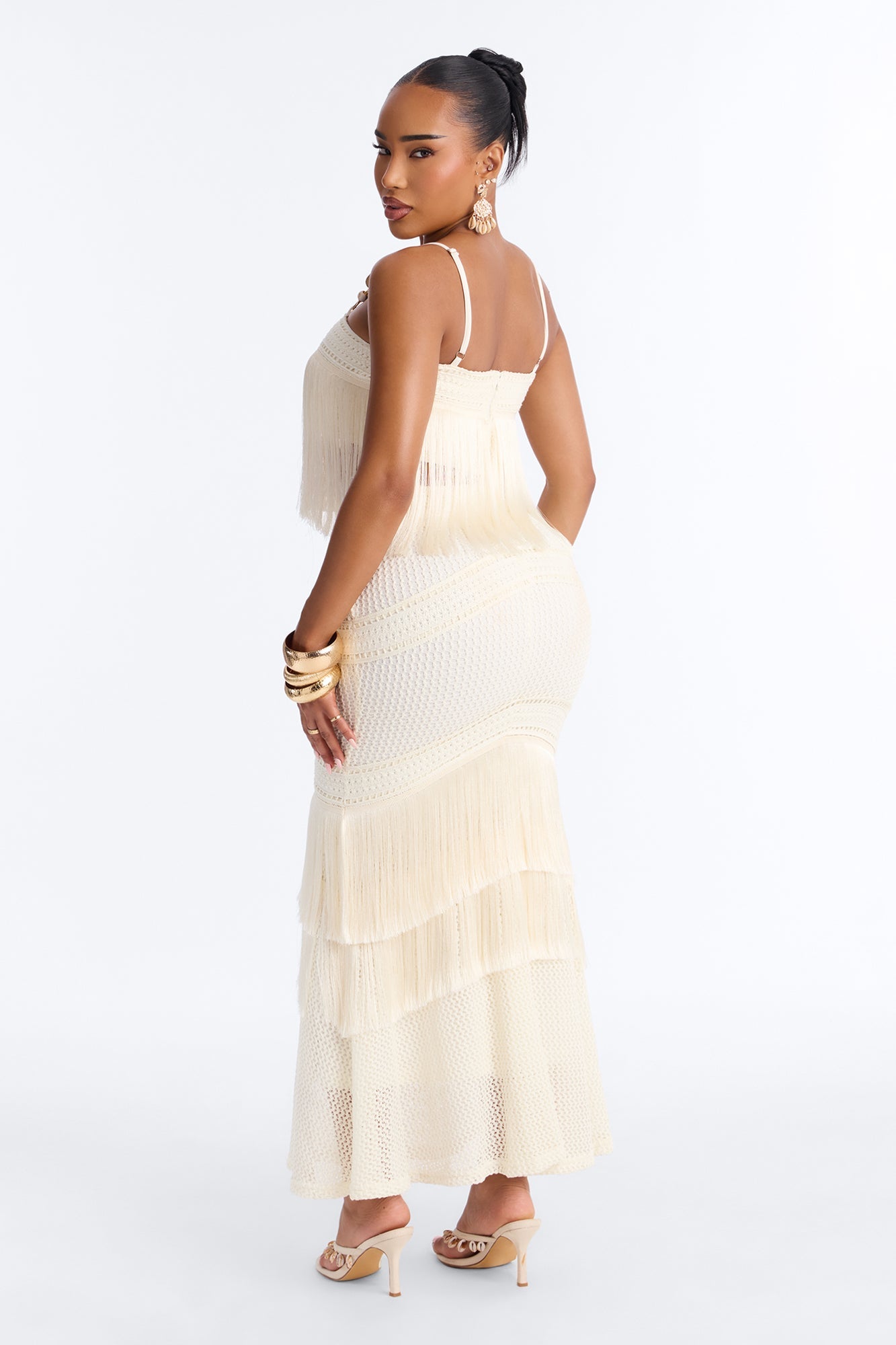 Sweet Reflections Crochet Fringe Trim Maxi Skirt Set - Cream