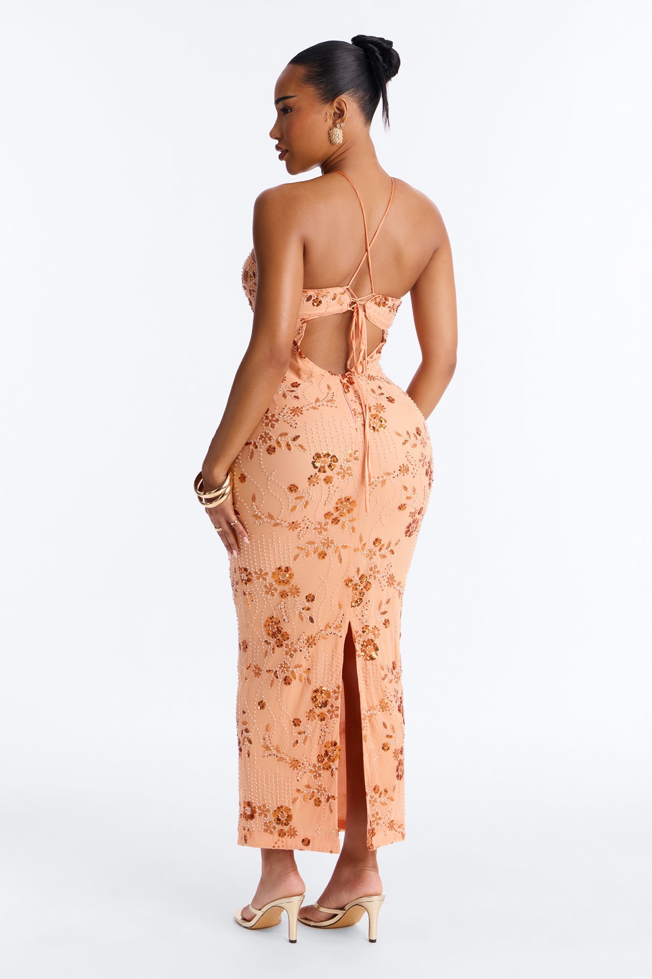 Josephine Embellished Mesh Maxi Dress - Orange