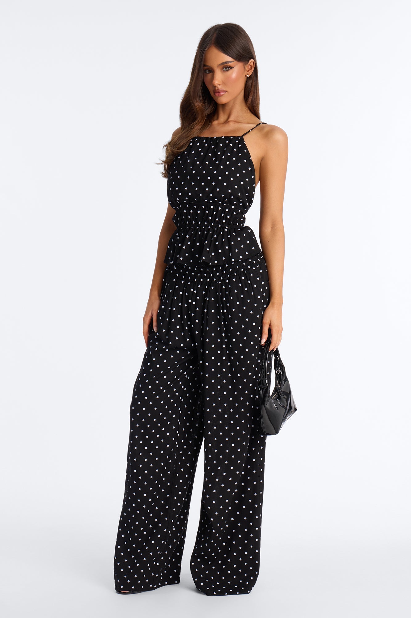 Riley Linen Polka Dot Pant Set - Black/White