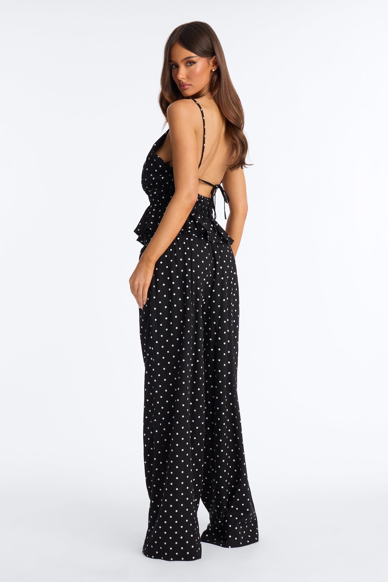 Riley Linen Polka Dot Pant Set - Black/White