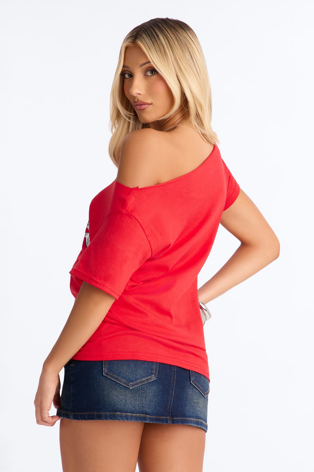 La Familia Forever Eagles Off Shoulder Top - Red