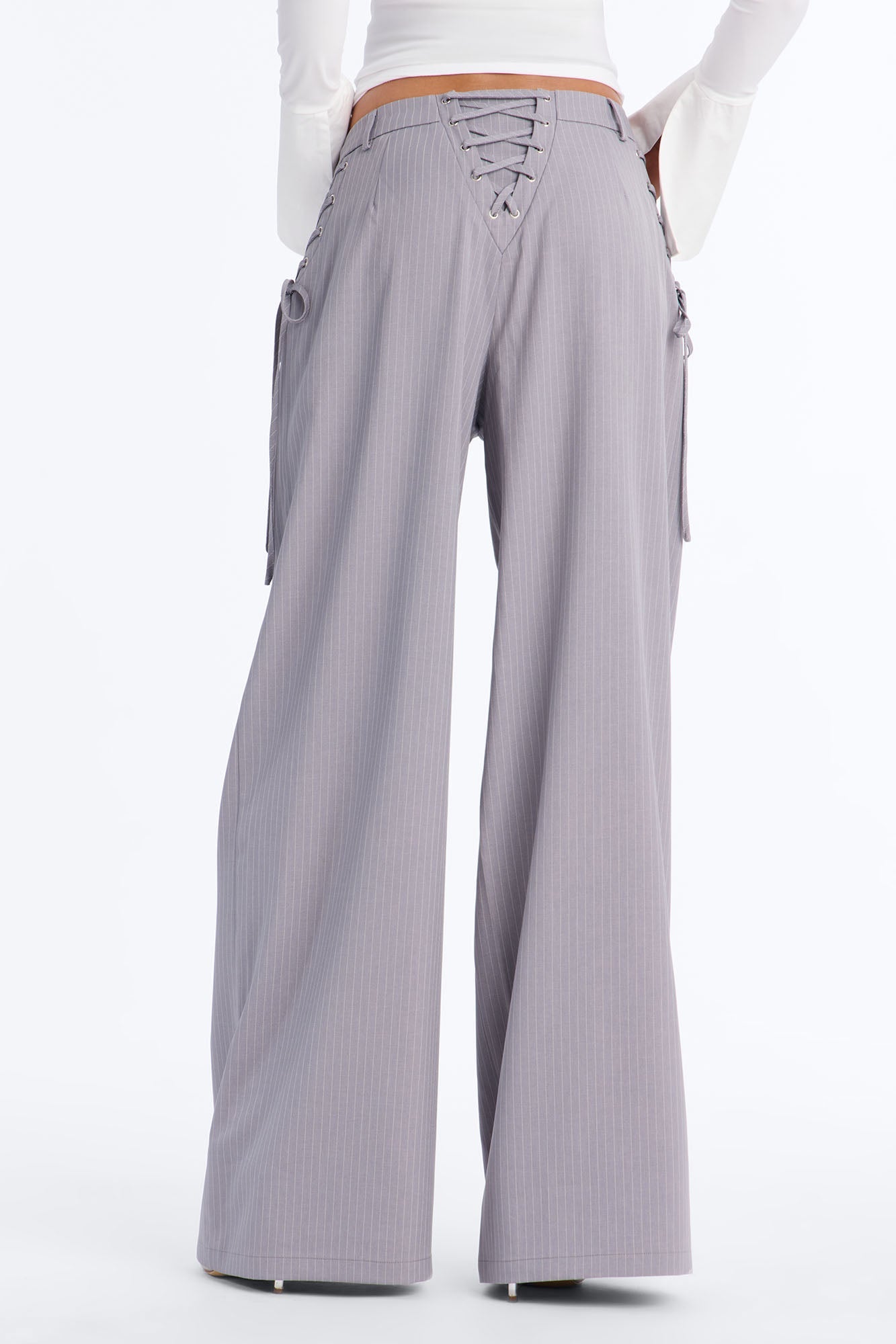 All Laced Up Low Rise Pinstripe Trouser - Light Grey