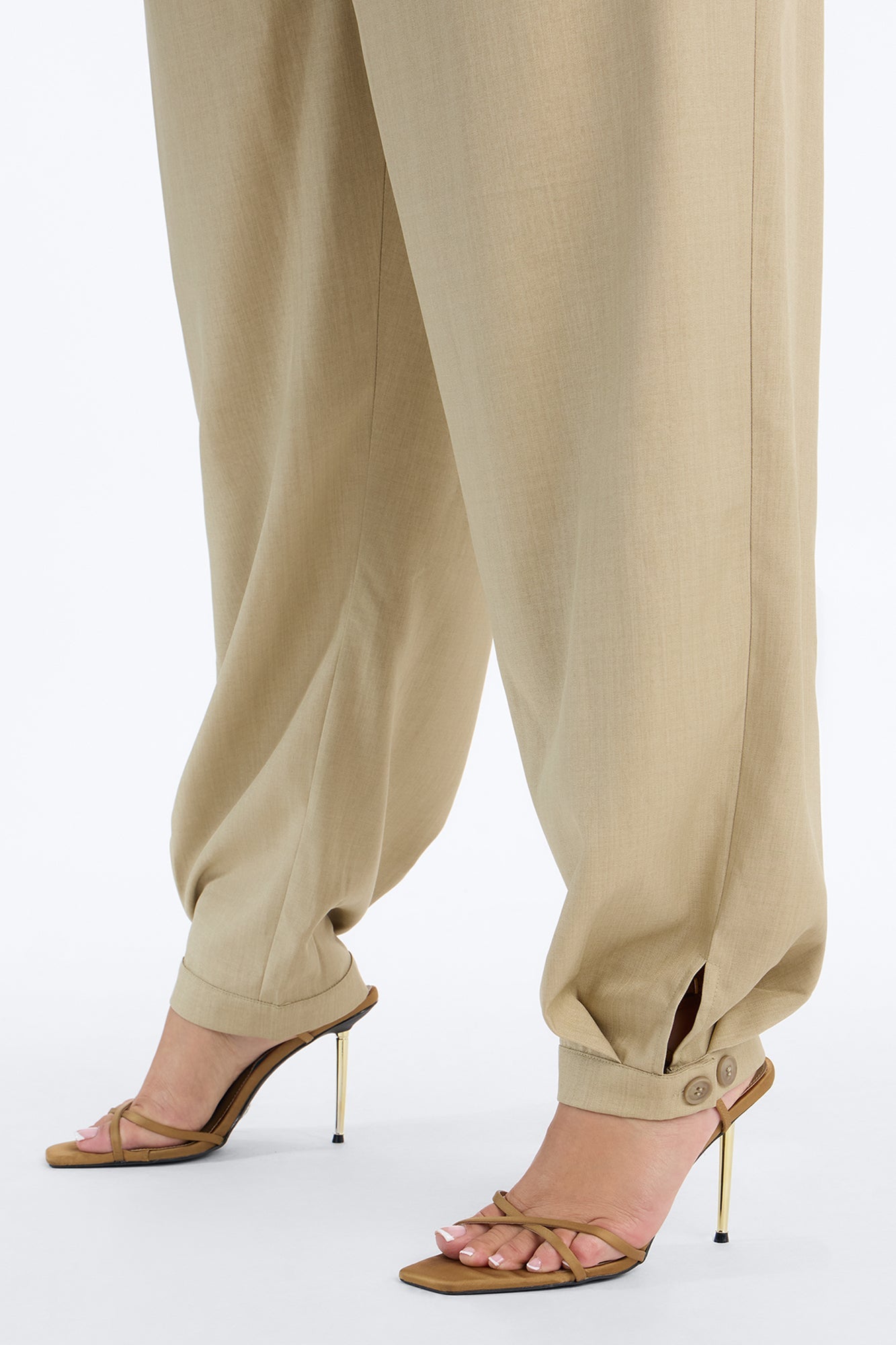 Christina Button Cuff Pleated Straight Leg Trouser - Sage