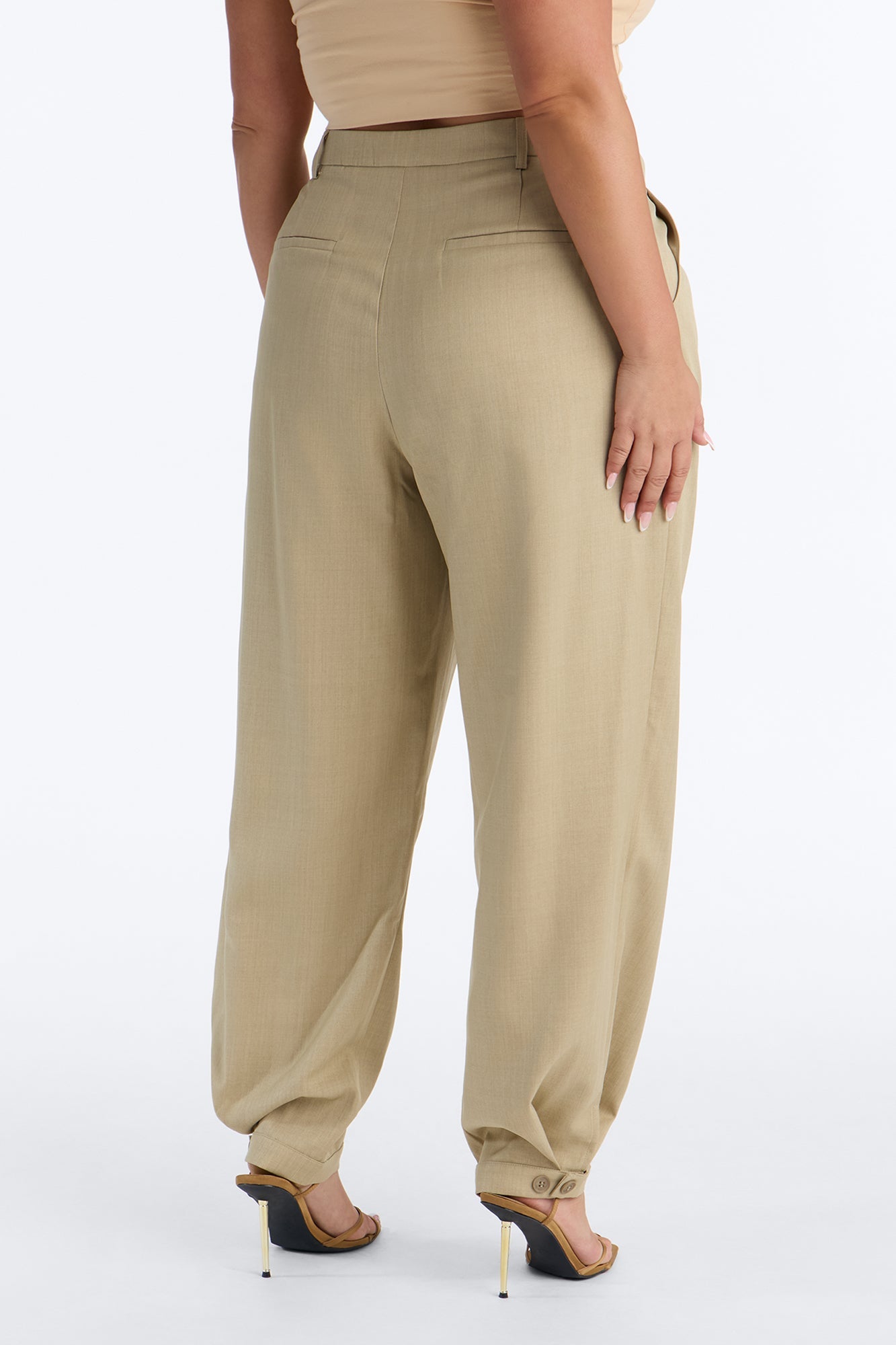 Christina Button Cuff Pleated Straight Leg Trouser - Sage